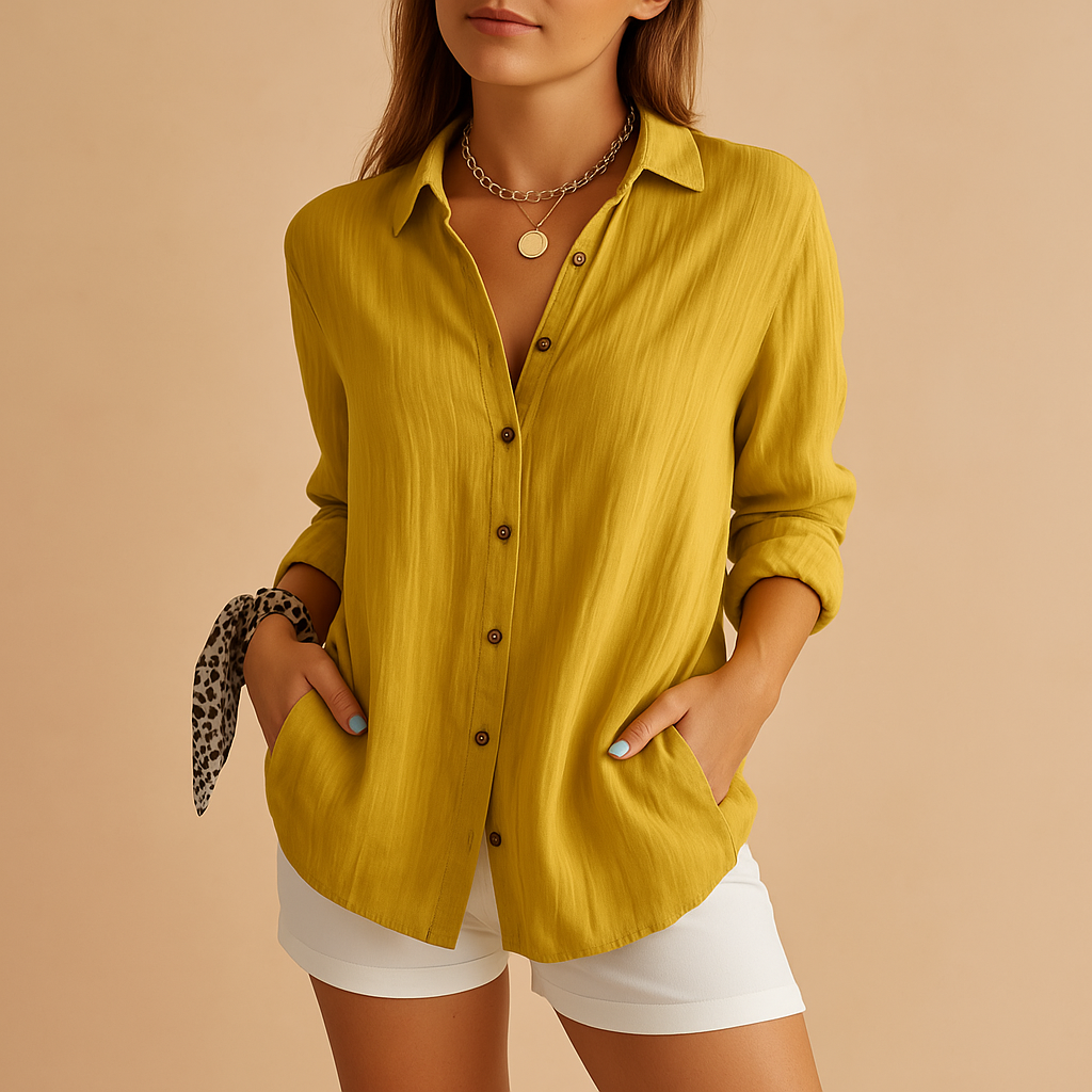 Women's relaxed fit shirt - long sleeve button up blouse - everyday styling