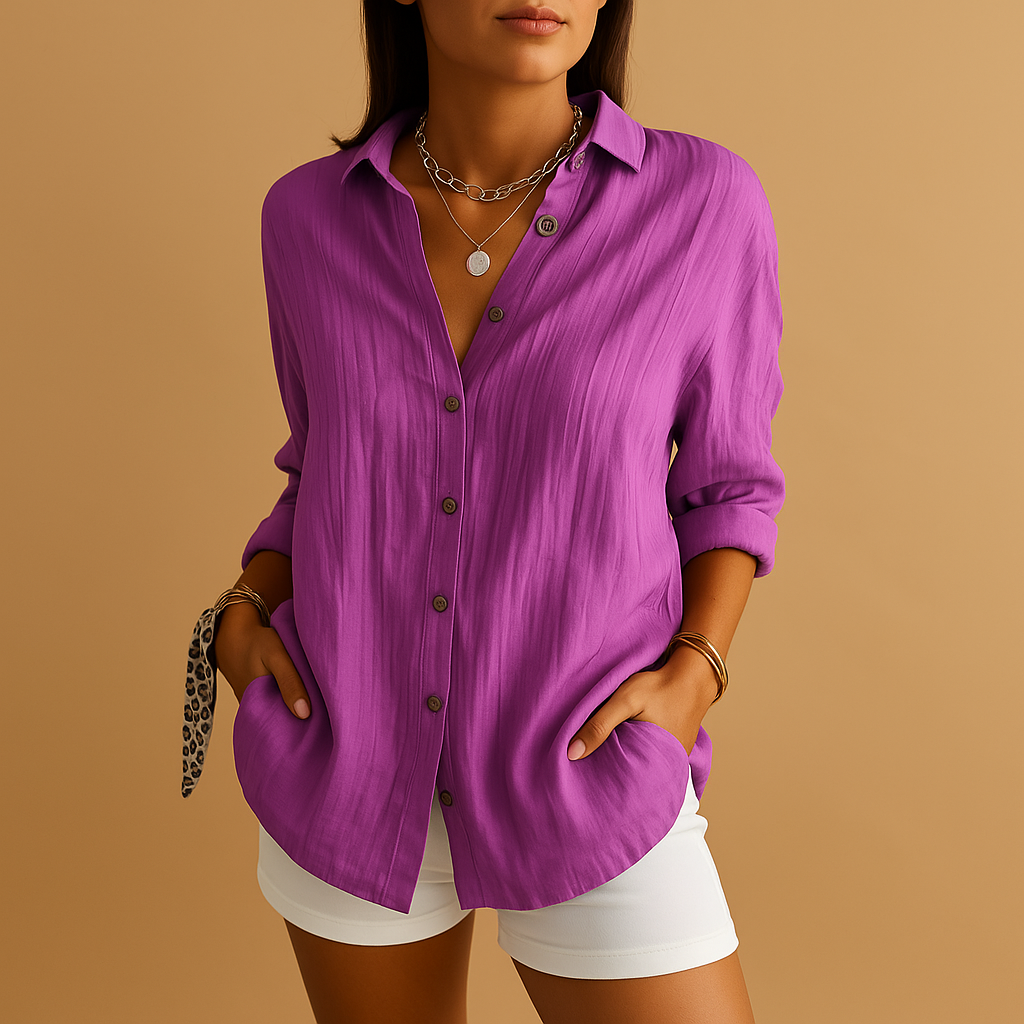 Women's relaxed fit shirt - long sleeve button up blouse - everyday styling
