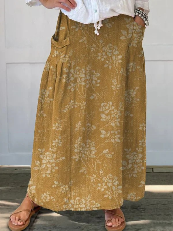 Maxi skirt for women — floral print with drawstring — daily