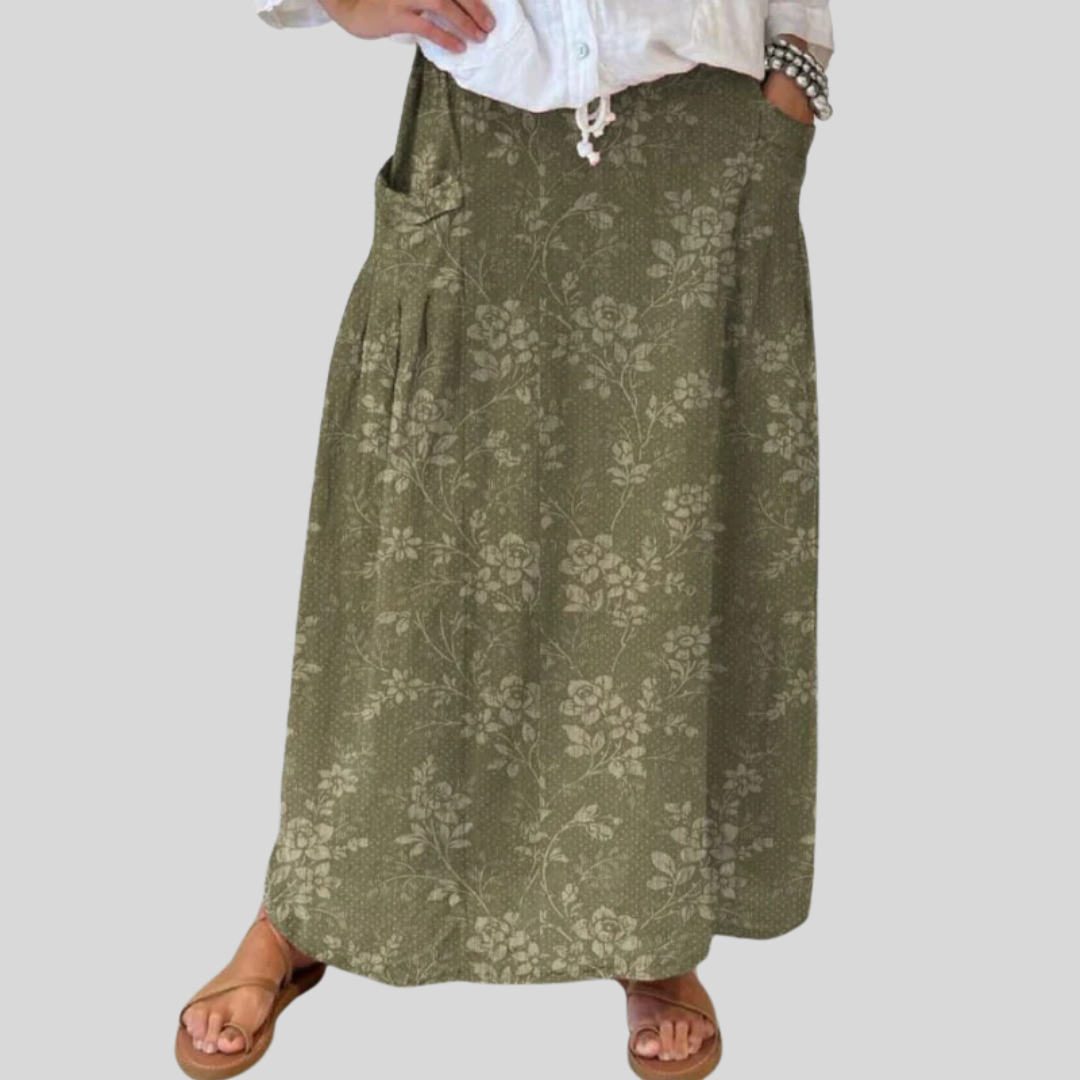 Maxi skirt for women — floral print with drawstring — daily