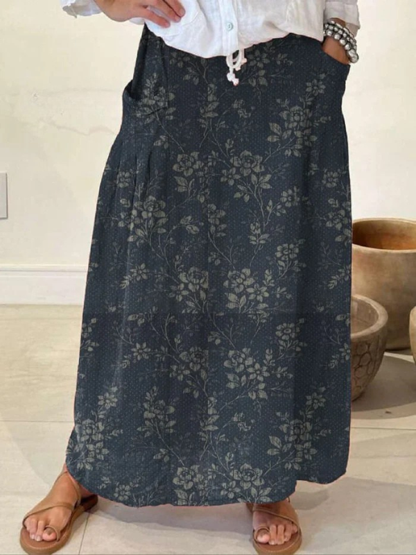 Maxi skirt for women — floral print with drawstring — daily