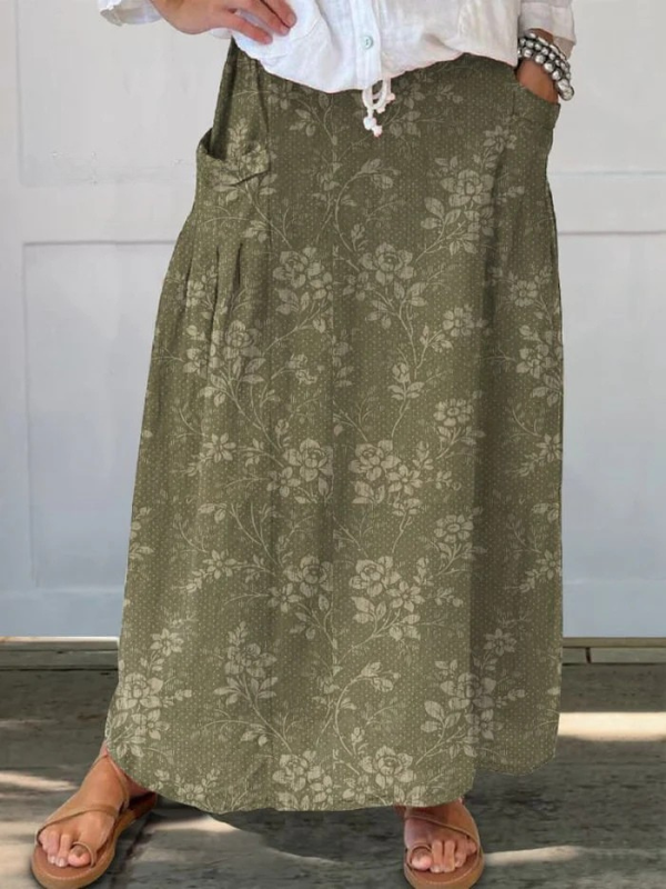 Maxi skirt for women — floral print with drawstring — daily