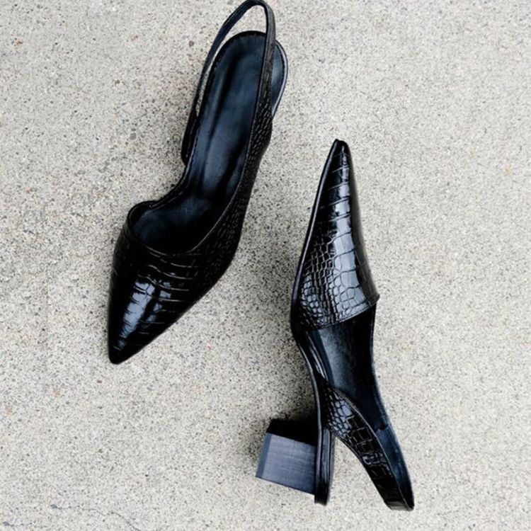 Women's block heel shoes - low heel slingbacks with pointed toe - evening wear