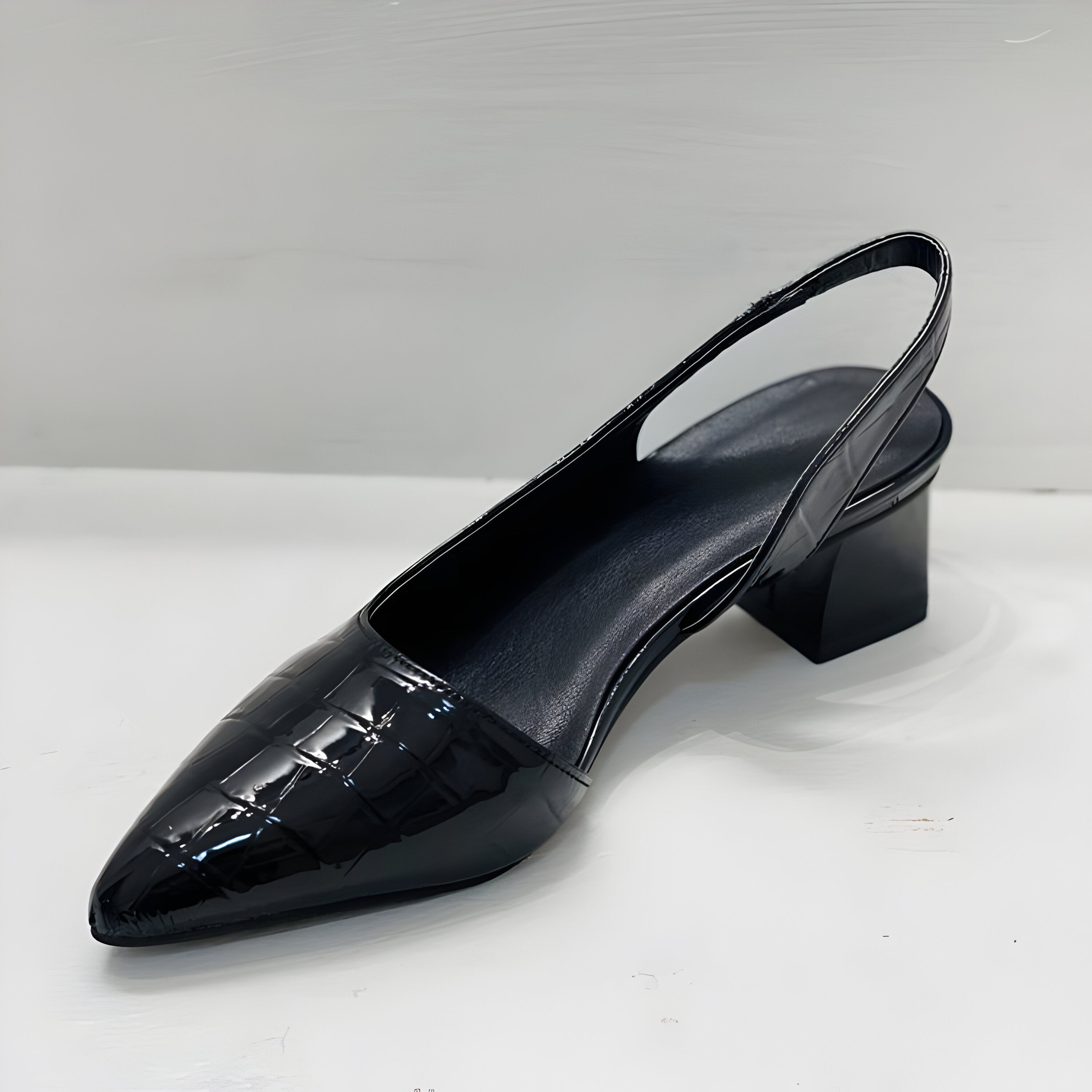 Women's block heel shoes - low heel slingbacks with pointed toe - evening wear
