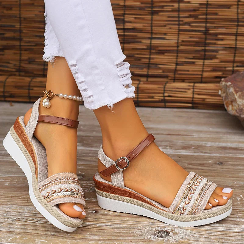 Women's casual sandals - open toe wedge espadrilles with strap - garden events