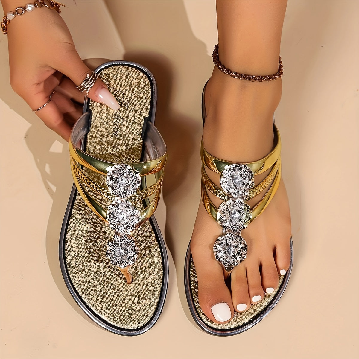 Thong sandals | Rhinestone embellished straps for casual summer outings