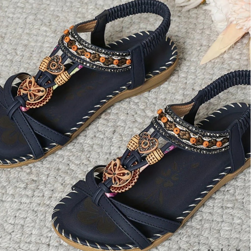 T-strap sandals | Beaded embellishments with ankle strap for summer beach