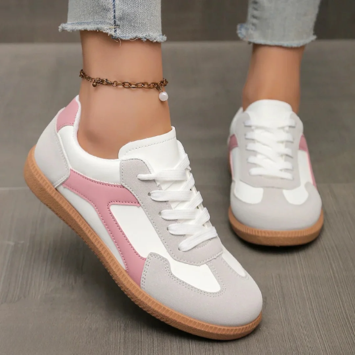 Women's athletic footwear - panel design lace-up shoes - active walking