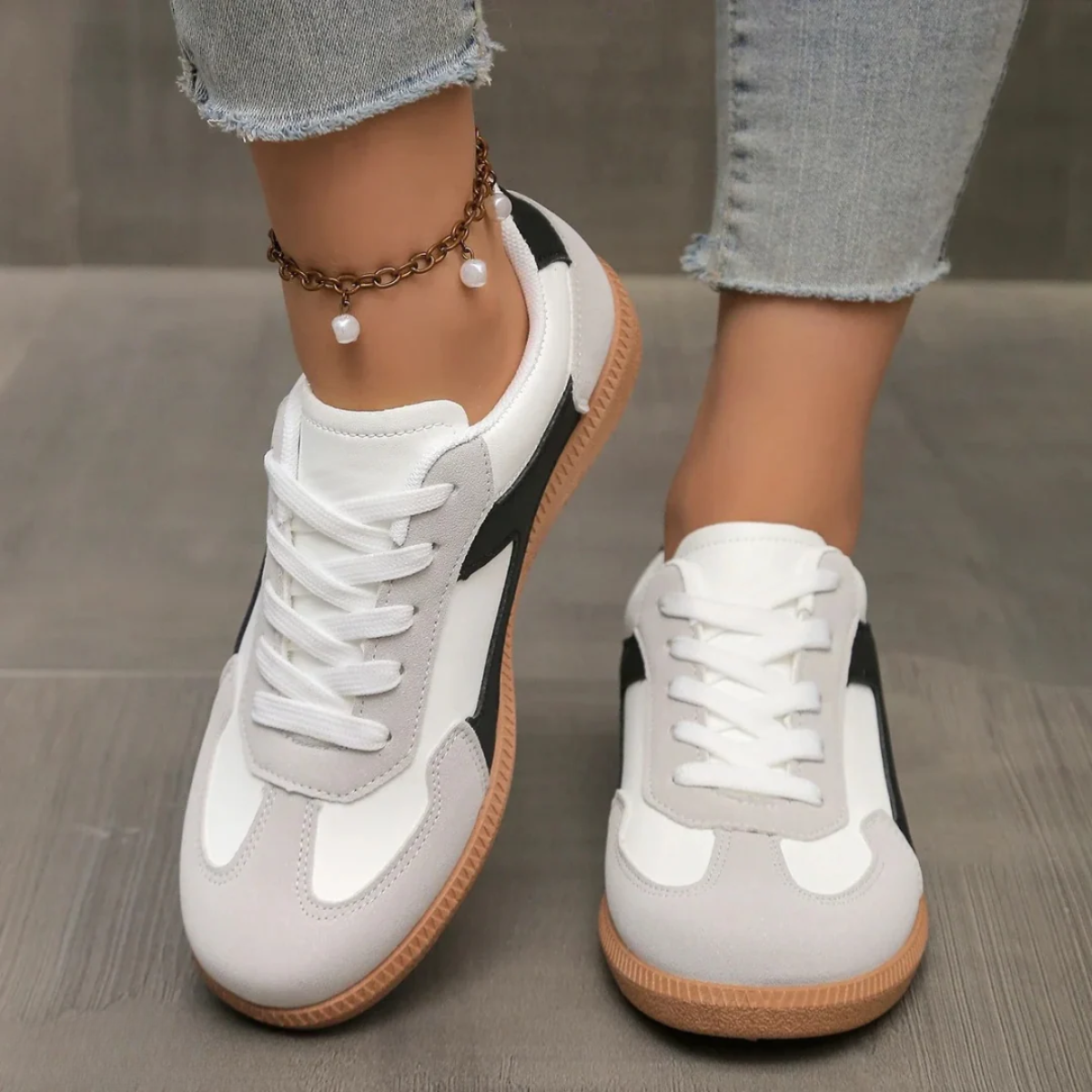 Women's athletic footwear - panel design lace-up shoes - active walking