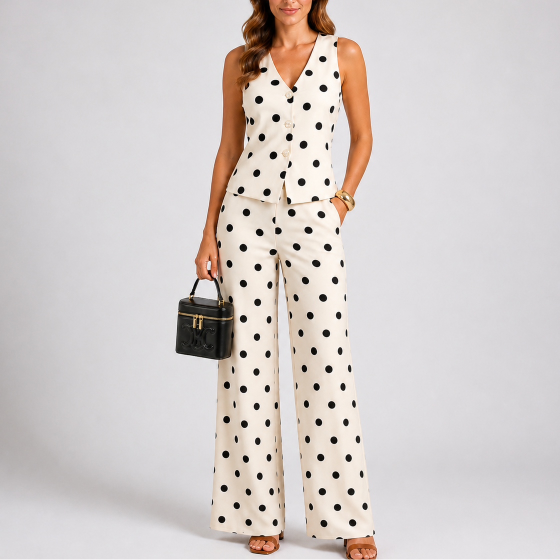 Polka Dot Sleeveless Trouser Set