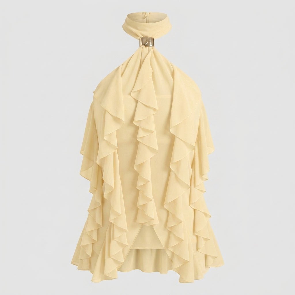 Women's ruffle halter top | sleeveless cascading blouse for formal wear