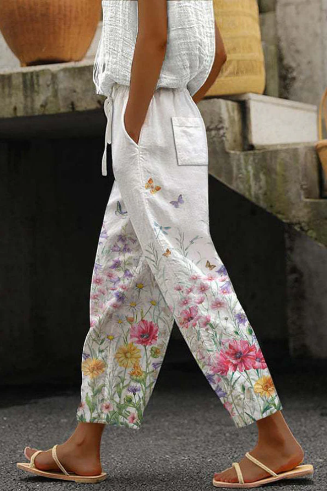 Printed Wide Leg Elastic Waist Pants